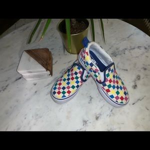 Vans kids rainbow checkered slip ons